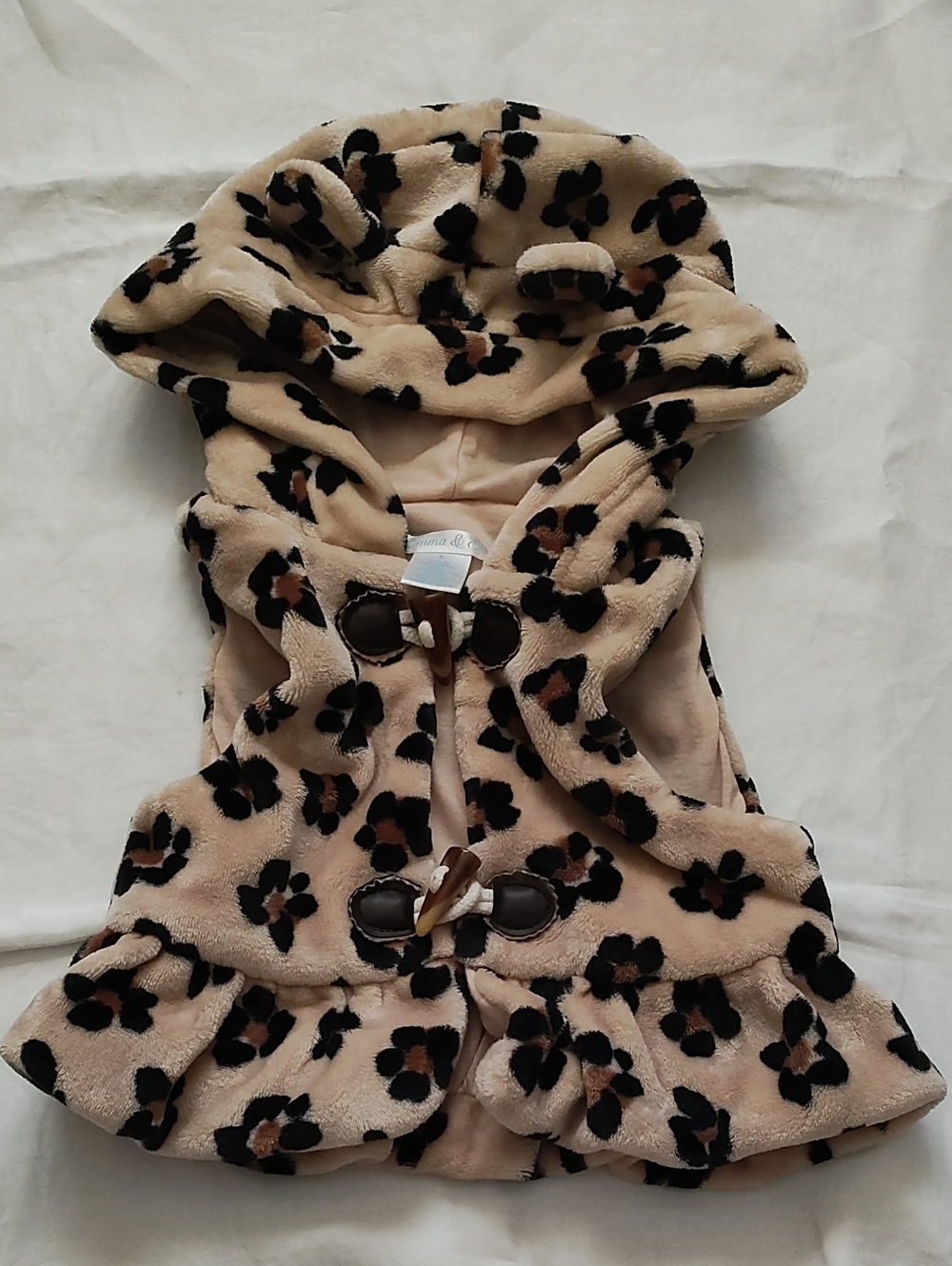 Leopard Print Hooded Vest - Beige/Black